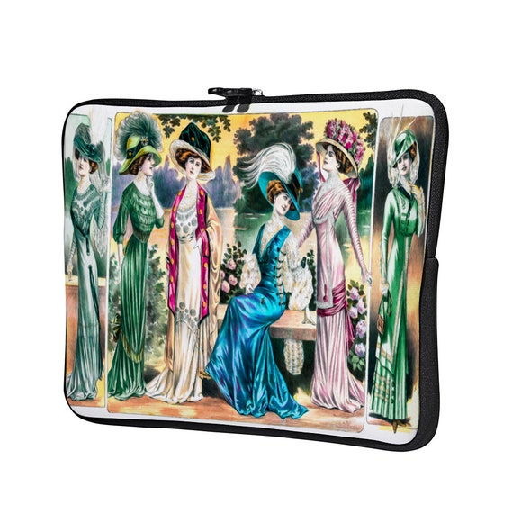 1909 Fashion Multi-size Laptop Sleeve. Unique Laptop Case, 1909 Romantic Style Personalized Gift. Romantic Vintage Beauties 1909 Fashion Art