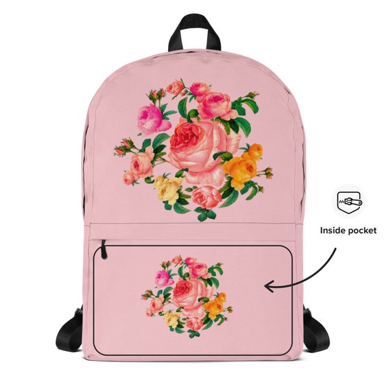 Laptop Backpack Functional, Fashionable. Pink Roses Backpack Water-Resistant and Stylish. Spacious Floral Backpack The Perfect Gift for Her