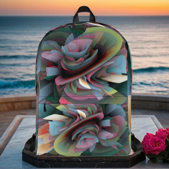 Art Print Floral Backpack with Multiple Pockets, Padded Straps, Silky Lining, Soft Mesh Back, Laptop Pocket, Water-Resistant Durable Stylis