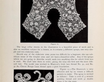 Irish crochet designe patterns. An antique book 1900 with step-by-step detailed instructions and photographs, retouched in high resolution.