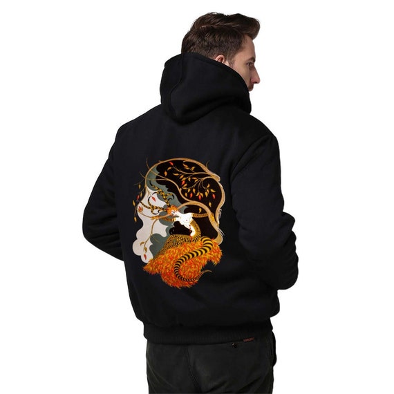 Men's Hooded Coat, Thick & Warm, Art Nouveau Style. Plush Winter Wear, Gift for Him. Warm Men's Coat, Unique Art Print, Cozy Winter.