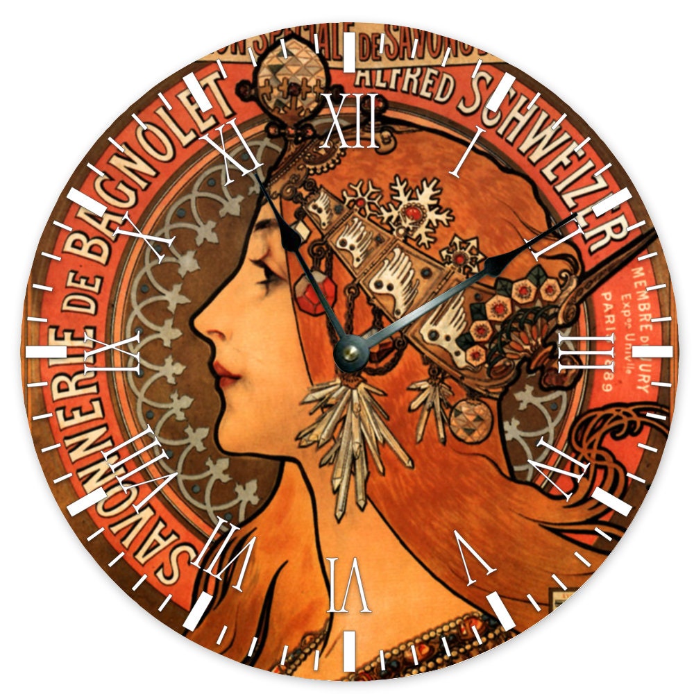 Horloge Murale Ronde Silencieuse en Bois Sans Cadre et Couvercle Décor Mural Imprimé Belle Époque Ar