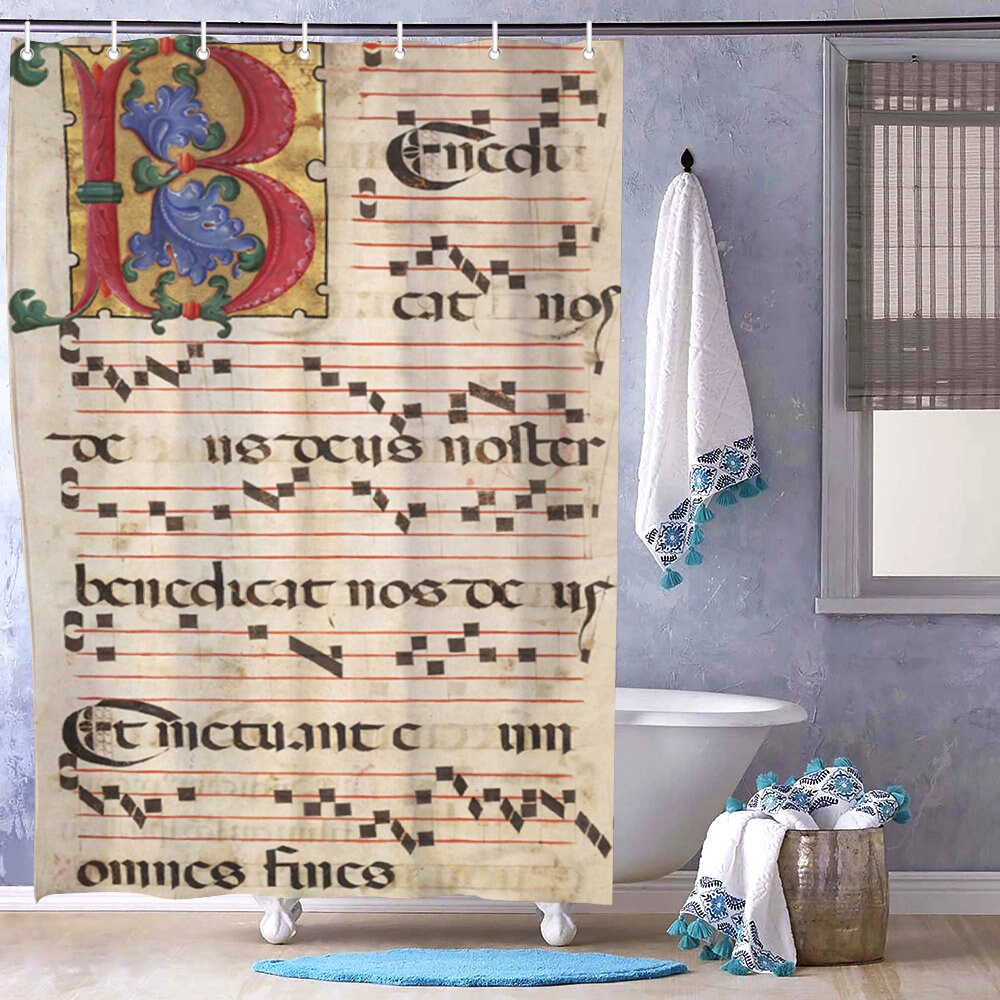 Rideau de Douche Bain Imprimer Lettre B Monogramme Médiéval Partition Musicale, Partition, Notes Mus