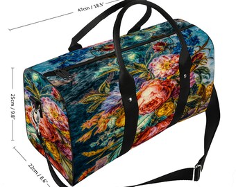 Grand sac de sport personnalisé pour bagages de voyage tendance élégant et unique imprimé d'art des roses luxueuses. Peinture à l'huile