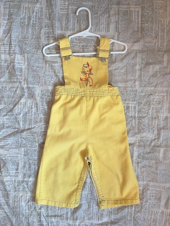 yellow denim overalls