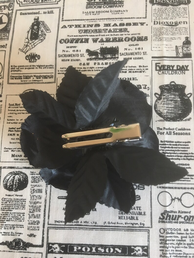 Extra Glitter Gothic Black Rose Hair Accessory Glitter 3 Finish Options Available: No Glitter Peeking Eyeball Hair Clip