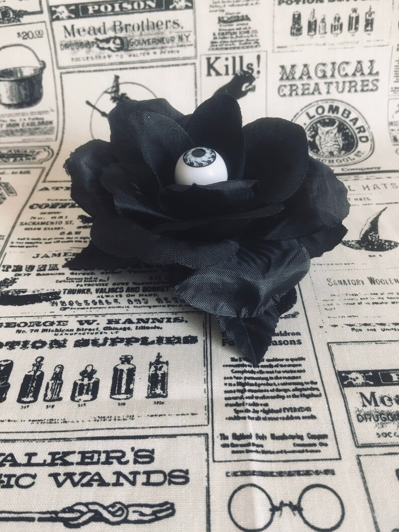 Extra Glitter Gothic Black Rose Hair Accessory Glitter 3 Finish Options Available: No Glitter Peeking Eyeball Hair Clip
