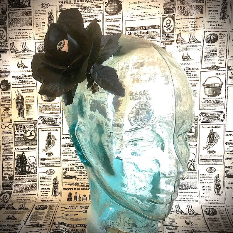 Extra Glitter Gothic Black Rose Hair Accessory Glitter 3 Finish Options Available: No Glitter Peeking Eyeball Hair Clip