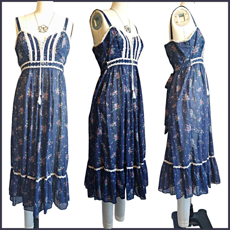 VTG 70s GUNNE SAX JESSICA MCCLINTOCK COTTAGECORE PRAIRIE BOHO MAXI DRESS UK 6 8