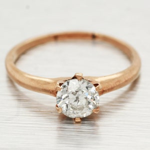 Antique Art Deco Old Mine Cut 0.65ct Solitaire Round Diamond Engagement Ring in 14k Rose Gold