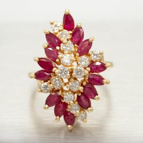 Antique Art Deco 1.40ctw Ruby & Diamond Marquise … - image 1
