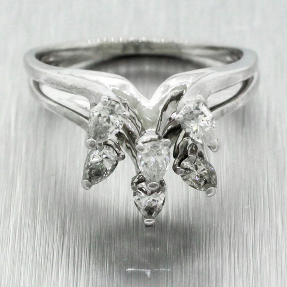 Vintage 14k White Gold 0.48ctw Pear Diamond Stacka