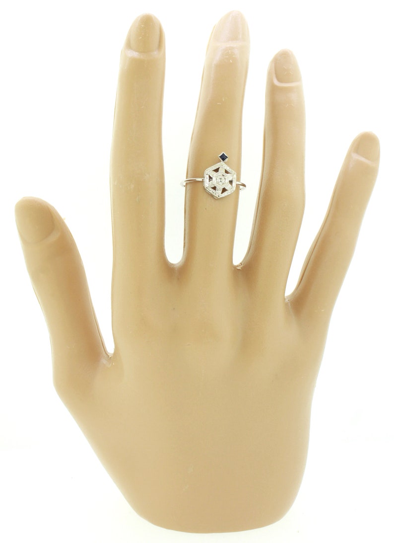 Antique Art Deco 14k White Gold 0.15ctw~ Diamond /& Sapphire Conversion Ring