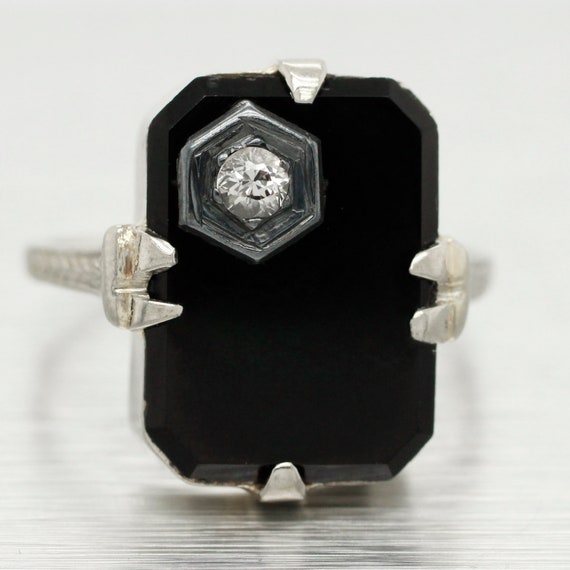 Antique Art Deco 0.05ct Diamond and Onyx Cocktail… - image 1