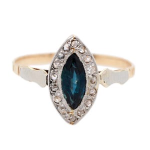Antique Victorian 14k Yellow Gold 0.50ct Sapphire & Diamond Marquise Ring
