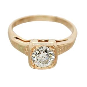 Antique Petite 0.50ct Diamond Solitaire Ring | Square Tension Set in 14k Yellow Gold