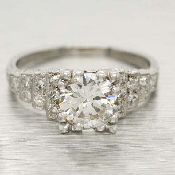 Antique Art Deco 1.35ctw Diamond Engagement Ring … - image 1