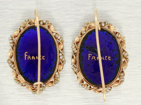 Antique French Blue Enamel Cameo Oval Earrings in… - image 2