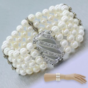 Vintage 14k White Gold Pearl and 1.00ctw Diamond Bracelet - 5.50&quot;