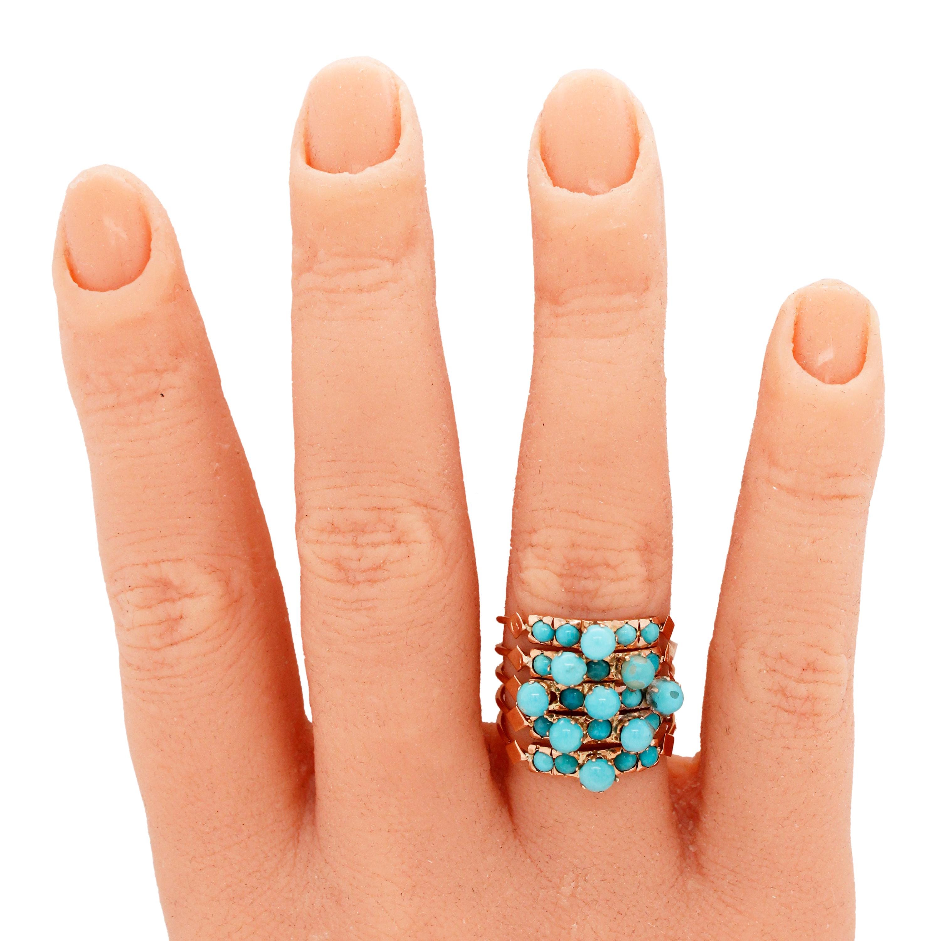 アクセサリー vintage turquoise K18 ring Victorian 14k Yellow Gold Turquoise Harem Ring | Five Band