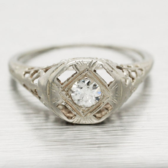 Antique Art Deco 0.20ct Diamond Solitaire Ring - … - image 1