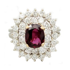 Antique Art Deco 18k White Gold 1.20ct Rubellite & Diamond Cocktail Ring