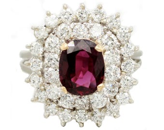 Antique Art Deco 18k White Gold 1.20ct Rubellite & Diamond Cocktail Ring