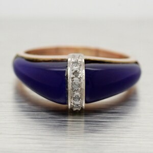 Vintage 14k Yellow Gold Blue Lapis Lazuli and Diamond Band Ring - Size 6.25