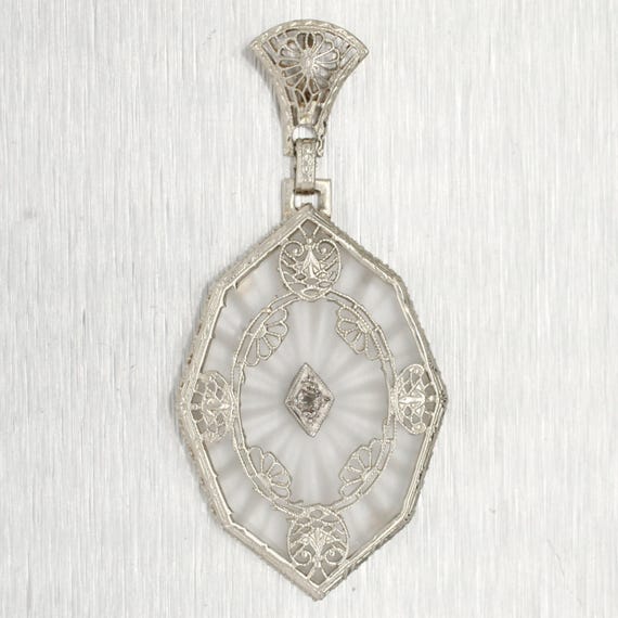 Vintage 0.01ct Diamond Octagon Resin Pendant - 14… - image 1