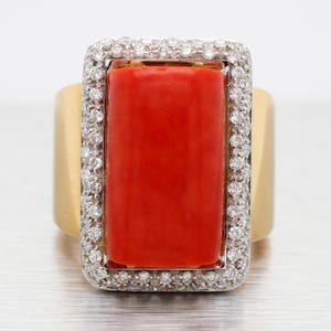 Vintage 18k Yellow Gold Gio Caroli Red Coral & 2.00ctw Diamond Cocktail Ring