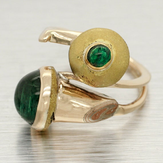 Antique Swirled Cabochon Emerald Ring in 14k Yello