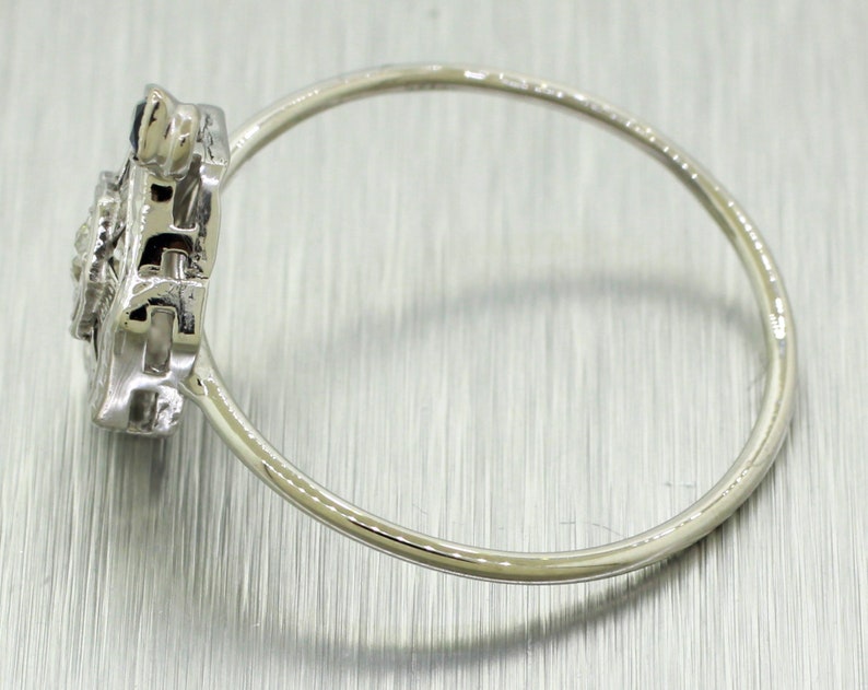 Antique Art Deco 14k White Gold 0.15ctw~ Diamond /& Sapphire Conversion Ring