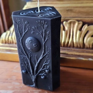 Moon Phases Beeswax Candle Handmade Spiral Triangle Pillar image 1