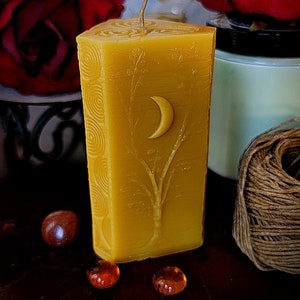 Moon Phases Beeswax Candle Handmade Spiral Triangle Pillar image 2