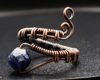 Sodalite & Bare Oxidized Copper Ring | Adjustable Size 7.5