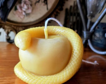 Snake with Apple Tree of Knowledge Handmade Beeswax Candle