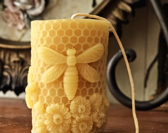 Honeycomb Lace Floral Bee Beeswax Handmade Candle
