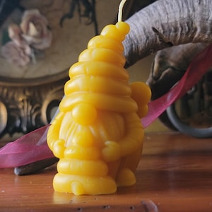 Bumble Bee Beeswax Garden Gnome Candle with Beehive and Beard Handmade