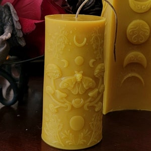 Moon Mushroom Moth Handmade Beeswax Candle image 2