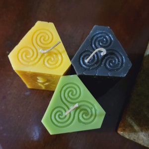 Moon Phases Beeswax Candle Handmade Spiral Triangle Pillar image 6