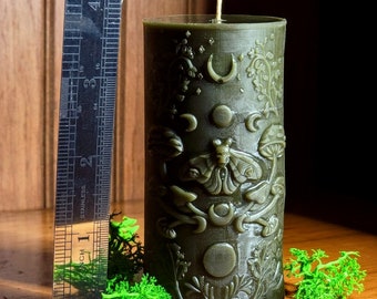 Moon Mushroom Moth Handmade Beeswax Candle