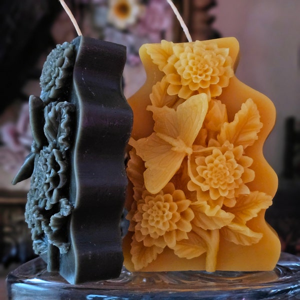 Flowers and Butterflies Handmade Beeswax Candle