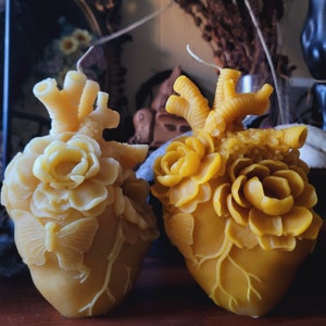 Anatomical Heart with Flowers and Butterflies Handmade Beeswax Candle