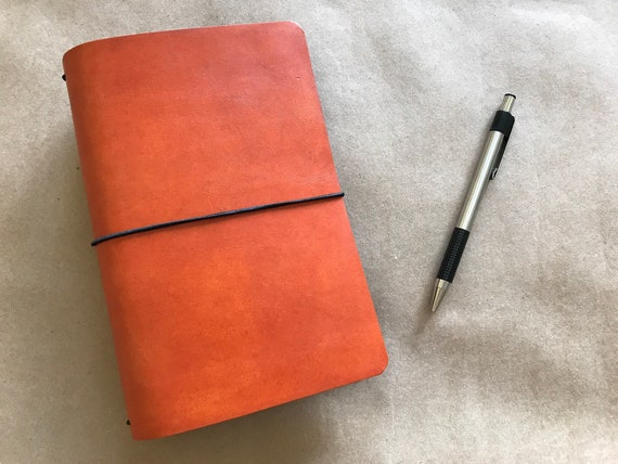 Leather Journal Planner Notebook Cover B6 Size Orange 329 Leather Journal Planner Notebook Cover B6 Size Orange 329