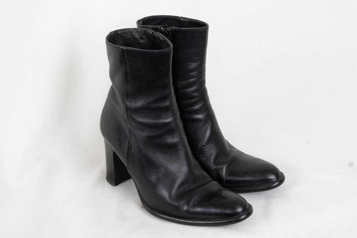 Vintage Black Leather Heeled Boots Women's US 6.5 | Etsy