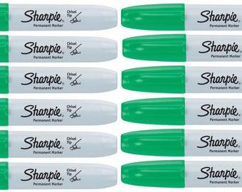 Sharpie 1927727 Permanent Marker Chisel Tip Green 12 Pack Water-Resistant Ink