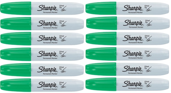 Sharpie 1927727 Permanent Marker Chisel Tip Green 12 Pack Water-Resistant  Ink