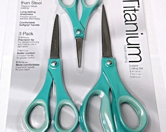 Fiskars 157690-1016 3 Piece Titanium Soft-Grip Scissors 5" 7" & 8" TEAL