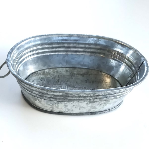 Mini Galvanized Oval Trough with Handles Decoration, Tub/Basin/Container, 5" x 3"