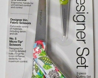 Fiskars 194802-1001 2 Piece Designer Scissors Cutting Set - 8" Fabric Scissors & No.5 Micro-Tip Scissors